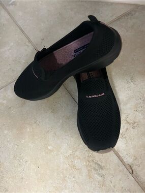 U.S. Polo Assn. Women's Black Slip-On Knit Sneakers with Pink Accents